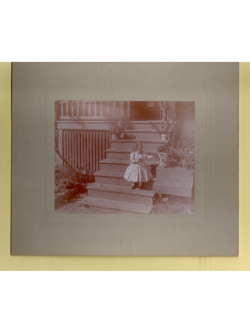 Little Girl Playing on Steps of House Photo 7.5 x 6.5"